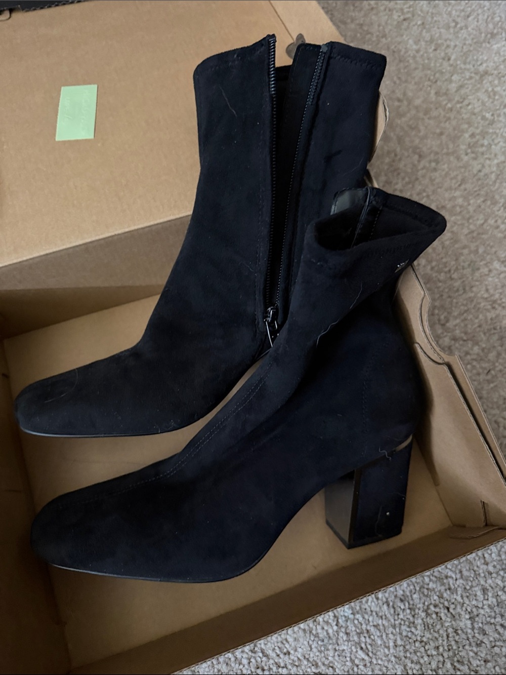 Dkny Black Suede Block Heel Ankle Boots